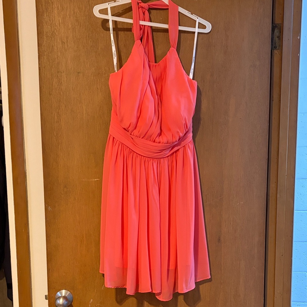 Women's Coral Halter Chiffon Dress